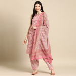 Floral Printed Boat Neck Pure Cotton Kurta With Salwar & Dupatta