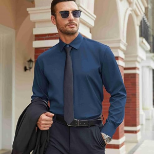 Mens Stretch Dress Shirts Long Sleeve Button Down Shirt Regular Fit Formal Business Shirts