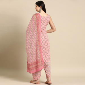 Floral Printed Boat Neck Pure Cotton Kurta With Salwar & Dupatta